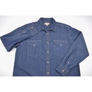 Vtg Turtle Bay‎ Men's Pearl Snap Shirt Blue Jean Denim Western Men's Large
